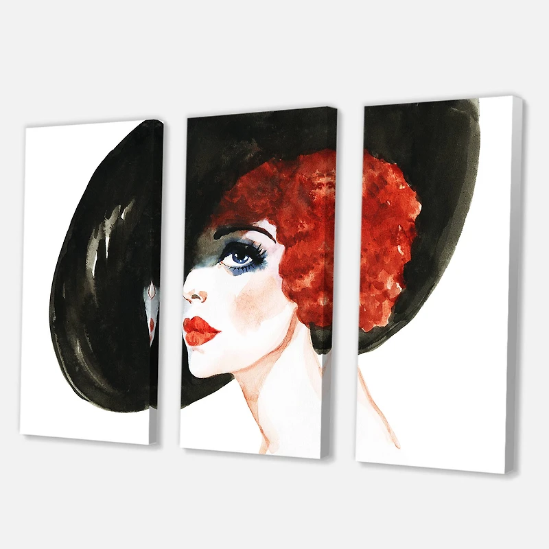 Designart - Red Head Lady In Hat Portrait of Woman