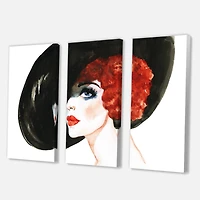 Designart - Red Head Lady In Hat Portrait of Woman