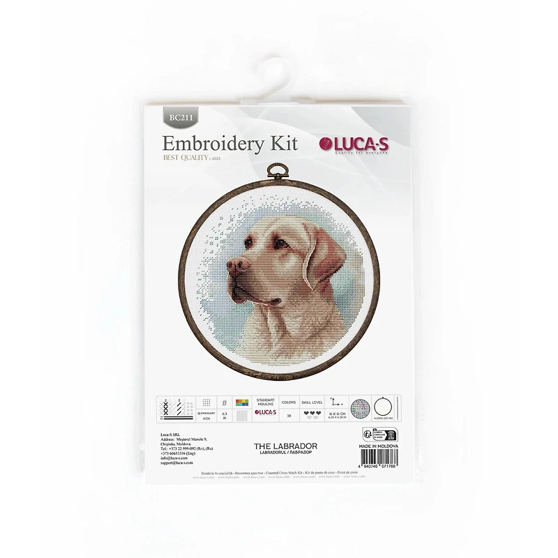 Luca-S Labrador Counted Cross Stitch Kit with Display Hoop