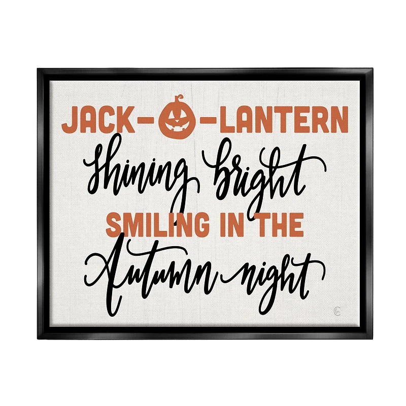 Stupell Industries Autumn Jack-o-Lantern Phrase Framed Floater Canvas Wall Art