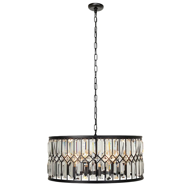 Black Iron Glam Drum Chandelier, 13" x 24" x 24"