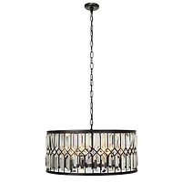 Black Iron Glam Drum Chandelier, 13" x 24" x 24"