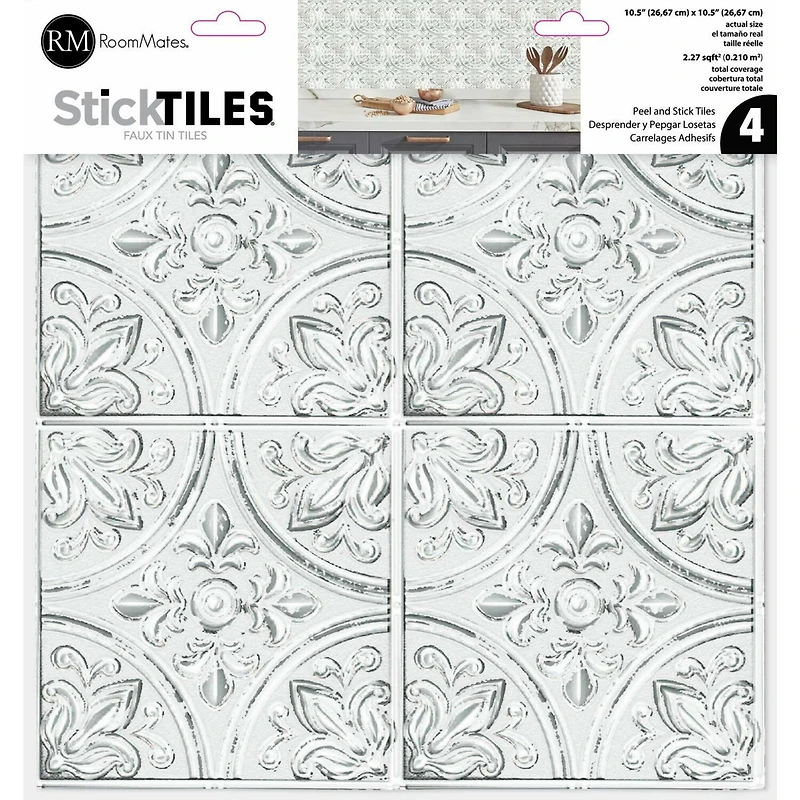 RoomMates White Tin Peel & Stick Tile Backsplash StickTiles®