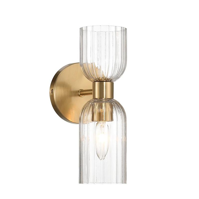 Hello Honey® Josephine Brushed Gold Mid-Century Modern Metal & Clear Ribbed Glass Wall Light
