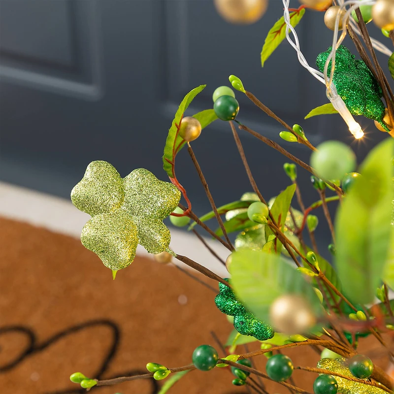 Glitzhome® 36" Lighted St. Patrick's Shamrock Urn Porch Tree with Timer