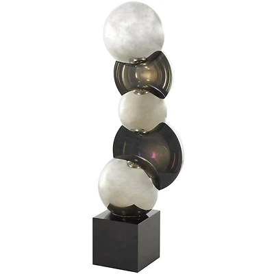 15.75" Black Glass Abstract Stacked Orb Sculpture with Black Base