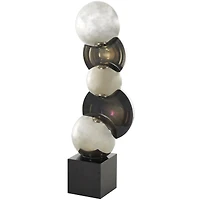 15.75" Black Glass Abstract Stacked Orb Sculpture with Black Base