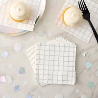 Iridescent Foil Grid Paper Beverage Napkins by Celebrate It™, 16ct.