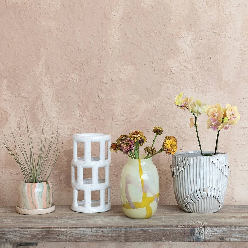 Hello Honey® 12" White Cut-Out Decorative Stoneware Lantern Candle Holder