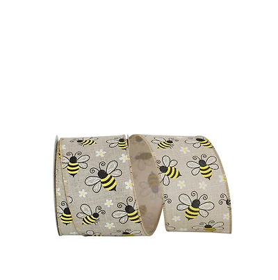 Reliant 2.5" x 10yd. Wired Bumble Bees Linen Ribbon