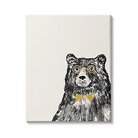 Stupell Industries Black Bear Golden Glasses Bow Tie Kids' Animal Canvas Wall Art