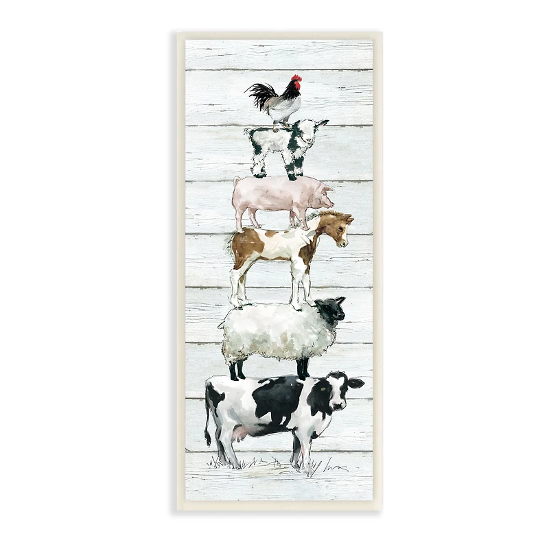 Stupell Industries Country Farm Animal Stack Cow Sheep Pig Rooster,7" x 17"