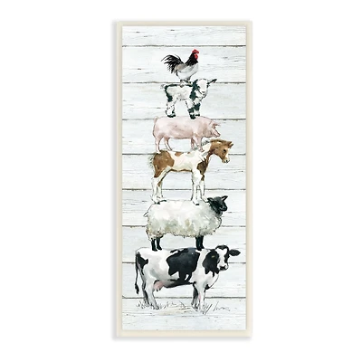 Stupell Industries Country Farm Animal Stack Cow Sheep Pig Rooster,7" x 17"
