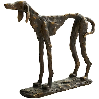14" Bronze Polystone Distressed Slim Frame Dog Sculpture with Gold Accents