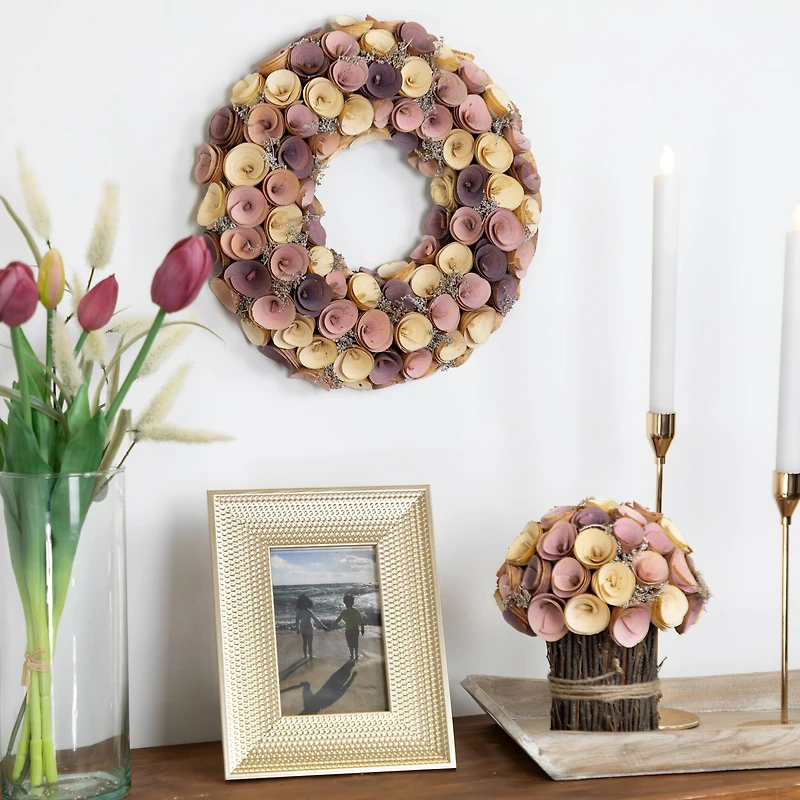 12" Pink & Yellow Wooden Floral Spring Wreath