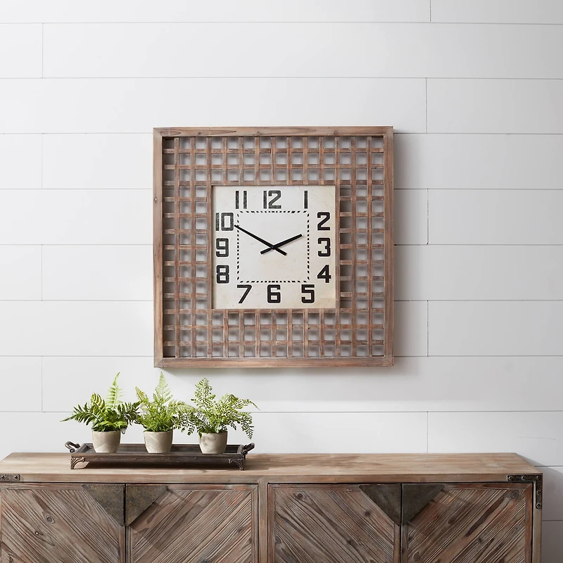 Square Fir Wood Wall Clock