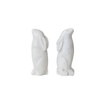 Hello Honey® 6.5" White Rabbit Hand Carved Marble Bookends Set