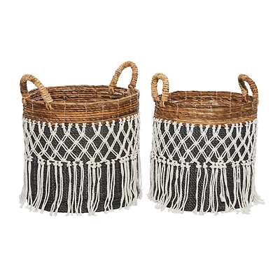 Black Banana Leaf Bohemian Storage Basket Set