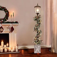 7ft. Lamp Post with Pre-Lit Decorated Garland