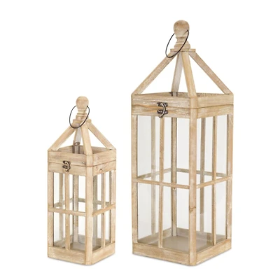 Natural Wooden Lantern Set, 19" & 27"