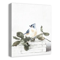 Stacked Books Leafy Stem 16" x 20" Canvas Wall Art