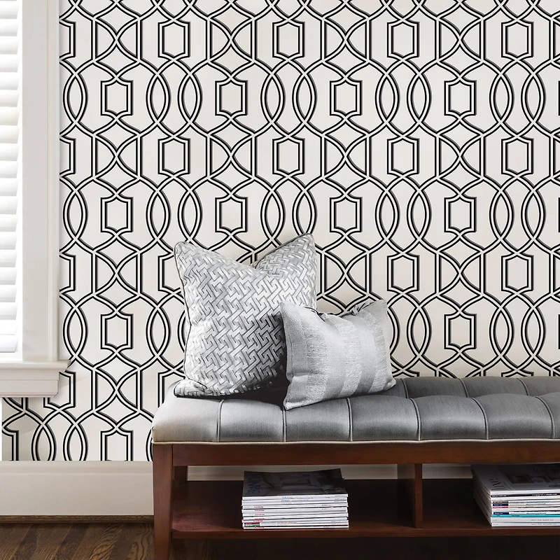 NuWallpaper Uptown Trellis Black & White Peel & Stick Wallpaper