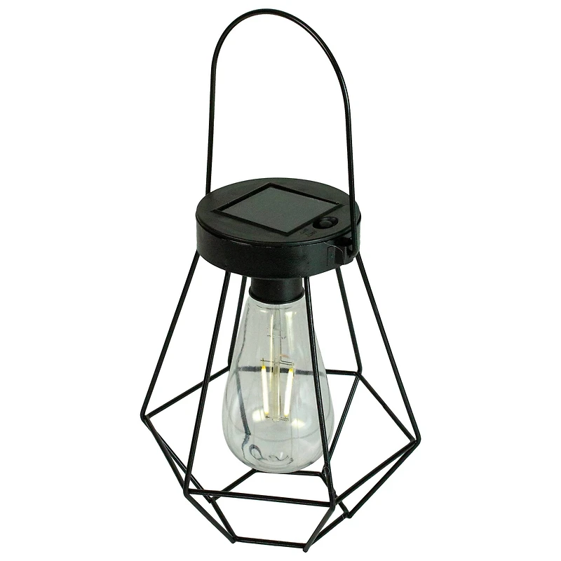 7.5" Black Geometric Outdoor Hanging Solar Lantern