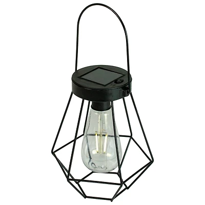 7.5" Black Geometric Outdoor Hanging Solar Lantern