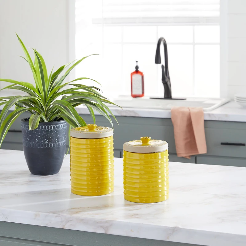 Yellow Ceramic Farmhouse Decorative Jar Set
