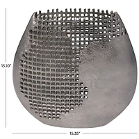15" Dark Gray Aluminum Grid Inspired Abstract Vase with Open Frame Design