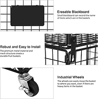 NEX™ Black 4-Tier Wall Mount Storage Basket Organizer with Wheels