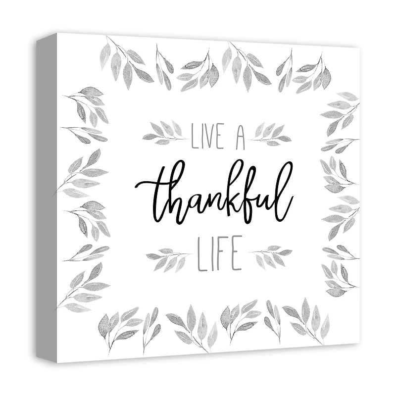 Thankful Life Fall Leaves Canvas Wall Art