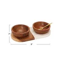 Hello Honey® Acacia Wood & Marble Tray with Acacia Wood Bowl Set