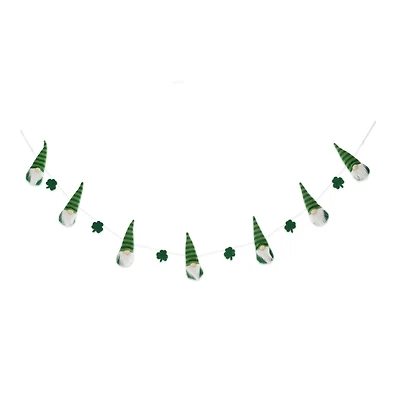 Glitzhome® St. Patrick's Fabric Gnomes and Shamrocks Garland
