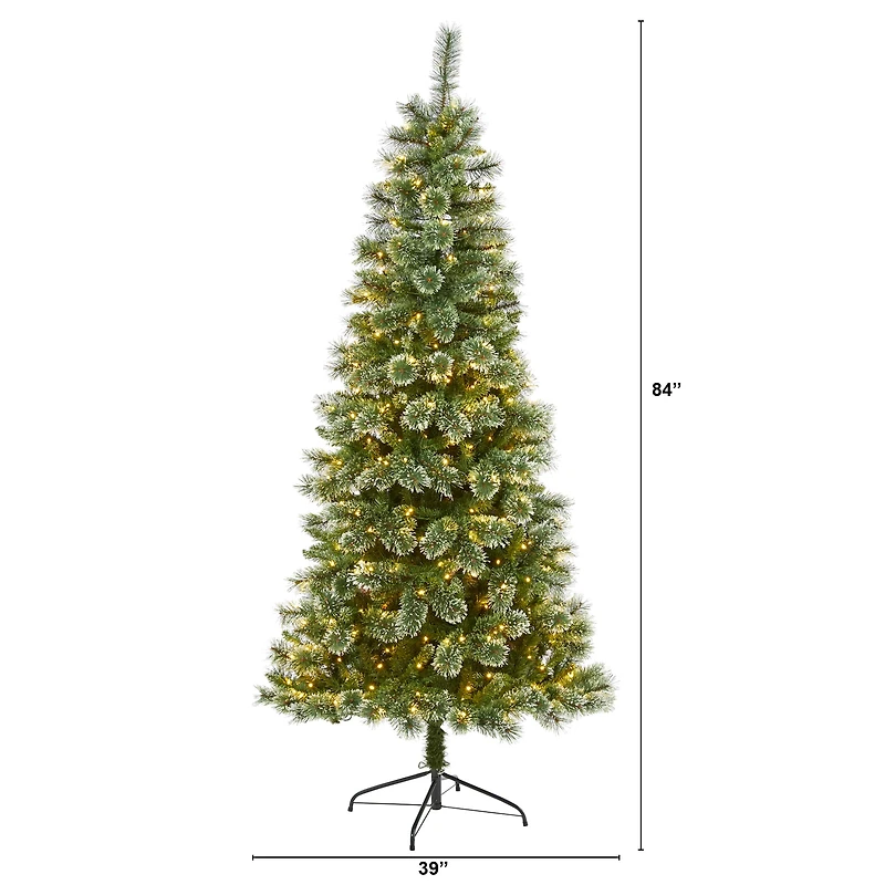 7ft. Pre-Lit Wisconsin Slim Snow Tip Pine Artificial Christmas Tree with Clear LED Lights