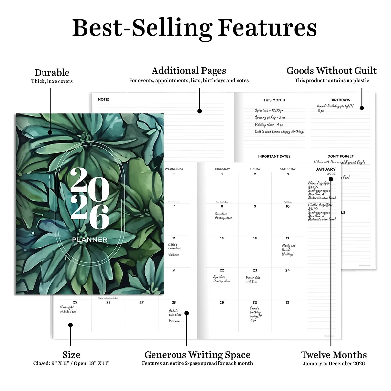 2026 Succulent Large Monthly Planner