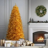 9ft. Pre-Lit True Gold Metallic Artificial Christmas Tree, White LED Lights
