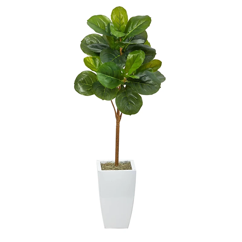 45" Fiddle Leaf Tree in White Metal Planter