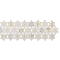DII® 54" White and Gold Embroidered Snowflakes Table Runner