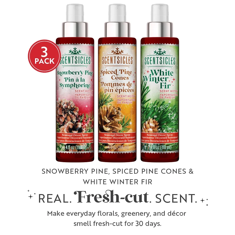 Scentsicles Scent Mister White Winter Fir, Snowberry Pine, Spiced Pine Cones, 3 pack