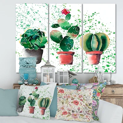 Designart - Three Cacti In Clay Pots