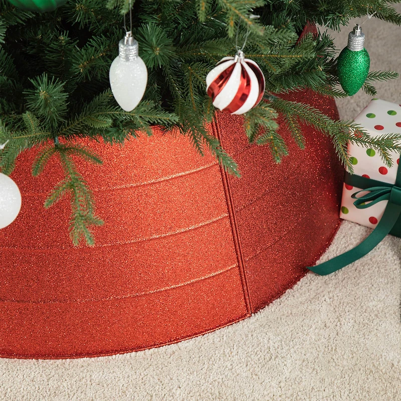 Glitzhome® 3ft. Red Glitter Metal Tree Collar