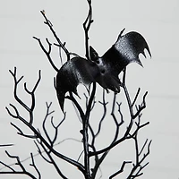 2ft. Pre-Lit Artificial Halloween Black Spooky Twig Tree with Bats and 40 Orange & Purple LED Lights