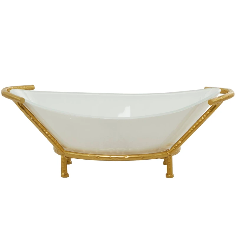 CosmoLiving by Cosmopolitan 25" White Glass Kitchen Serving Bowl with Gold Metal Stand