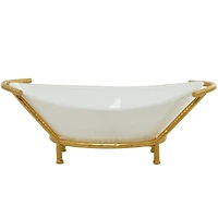CosmoLiving by Cosmopolitan 25" White Glass Kitchen Serving Bowl with Gold Metal Stand