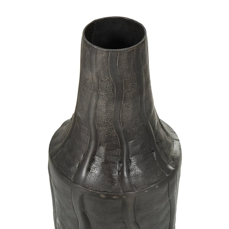 15" Black Metal Snakeskin Inspired Vase with Dimensional Wavy Accents