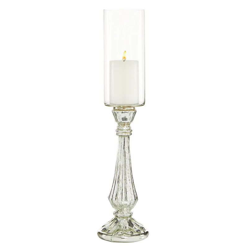 21" Silver Glass Traditional Candle Holder