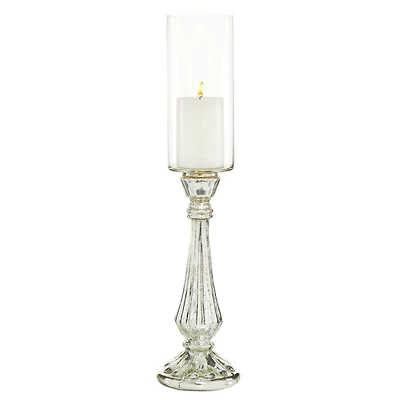 21" Silver Glass Traditional Candle Holder