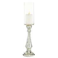 21" Silver Glass Traditional Candle Holder