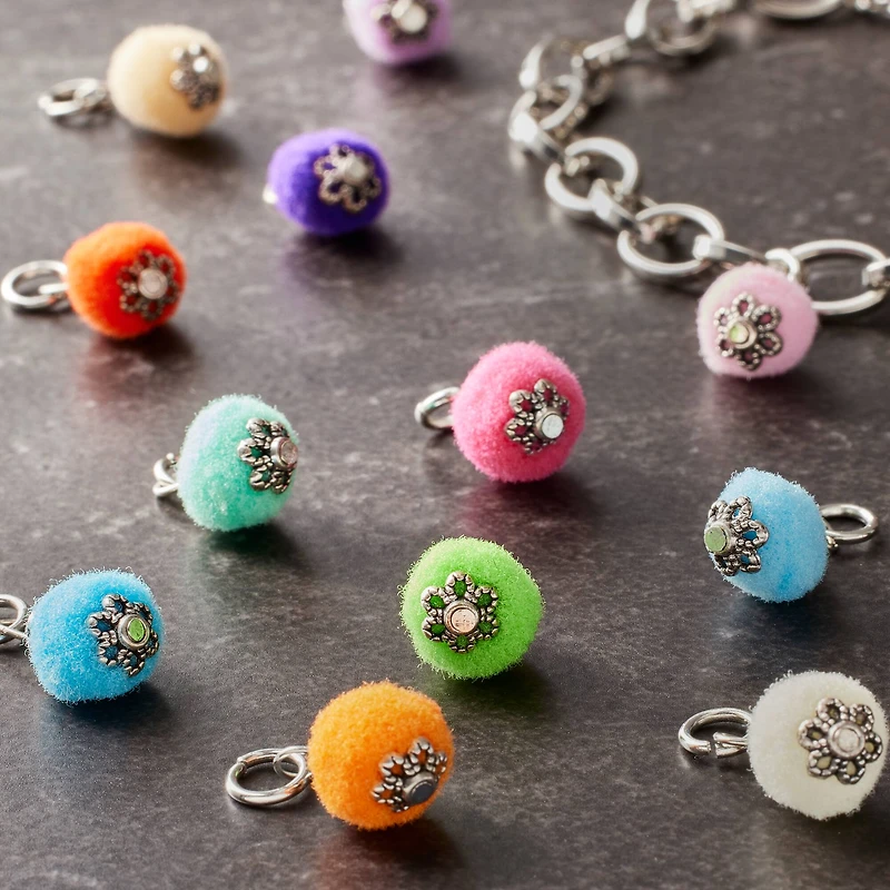 12 Packs: 12 ct. (144 total) Pom Pom Rhodium Charms by Bead Landing™